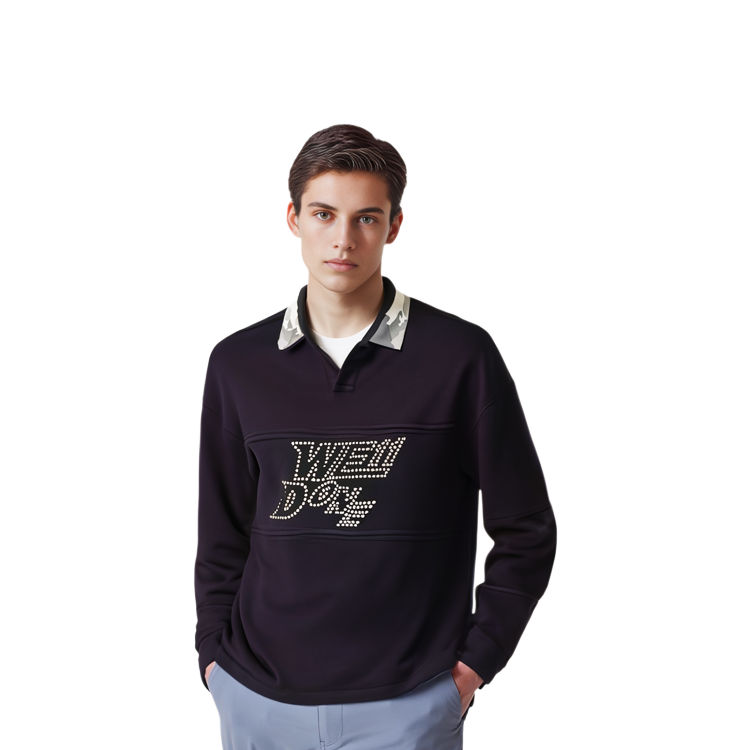 WE11DONE SS22 Black Long-Sleeve Polo with Solid Color Logo and Stud Design Unisex WD-TT1-22-582-U-BK 圖 8