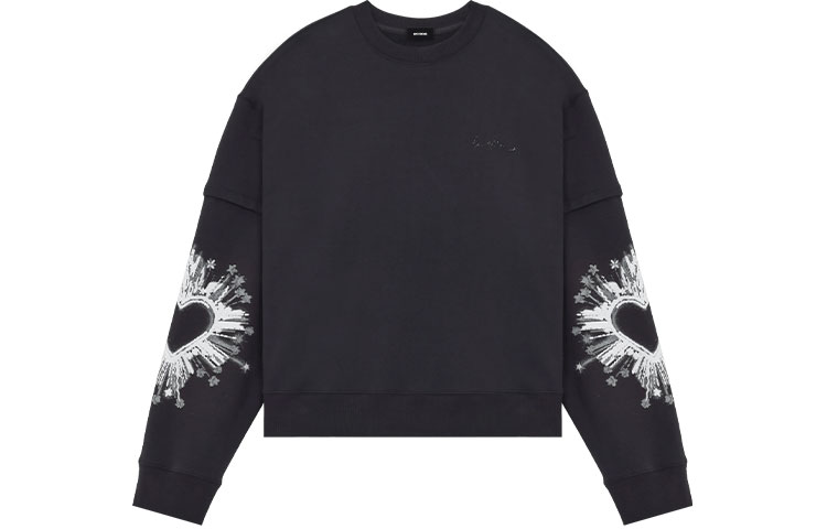 WE11DONE SS22 Black Long-Sleeve Sweatshirt with Heart Pattern Unisex WD-TS1-22-719-U-BK
