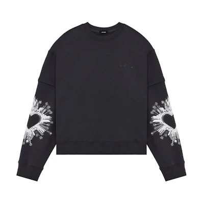 WE11DONE SS22 Black Long-Sleeve Sweatshirt with Heart Pattern Unisex WD-TS1-22-719-U-BK
