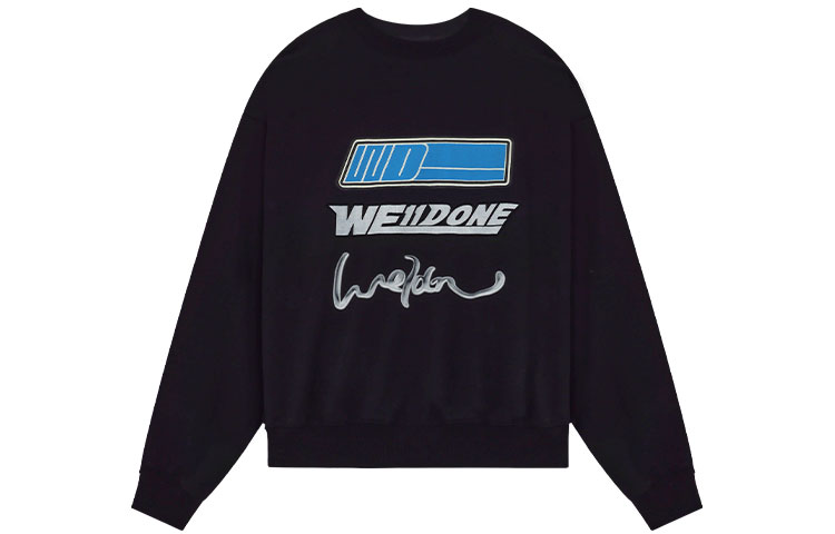 WE11DONE SS22 Black Unisex Irregular Logo Print Crewneck Sweatshirt WD-TS1-22-680-U-BK