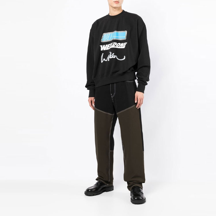 Shop WE11DONE SS22 黑色男女通用不規則Logo印花圓領衛衣 WD-TS1-22-680-U-BK