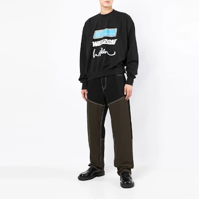 WE11DONE SS22 黑色男女通用不規則Logo印花圓領衛衣 WD-TS1-22-680-U-BK Shop WE11DONE SS22 黑色男女通用不規則Logo印花圓領衛衣 WD-TS1-22-680-U-BK