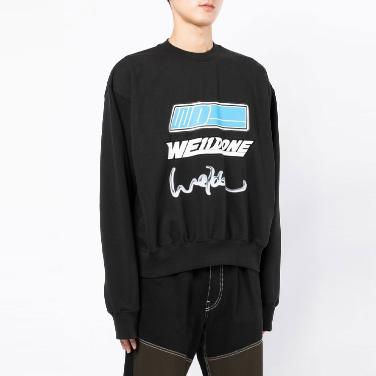 Purchase WE11DONE SS22 黑色男女通用不規則Logo印花圓領衛衣 WD-TS1-22-680-U-BK