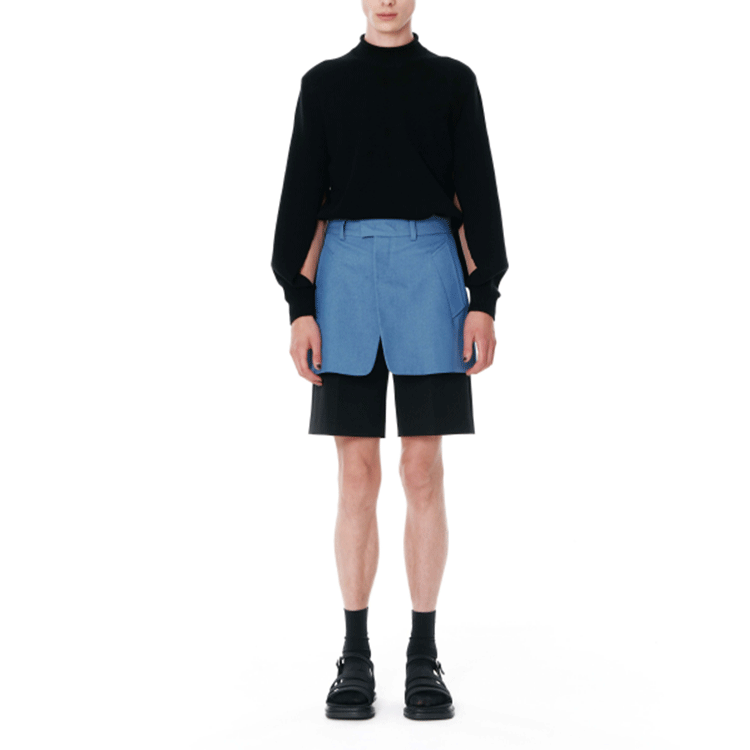 Shop WE11DONE SS22 藍色拼接層次感休閒短褲 男女通用 WD-PT1-22-274-M-BL