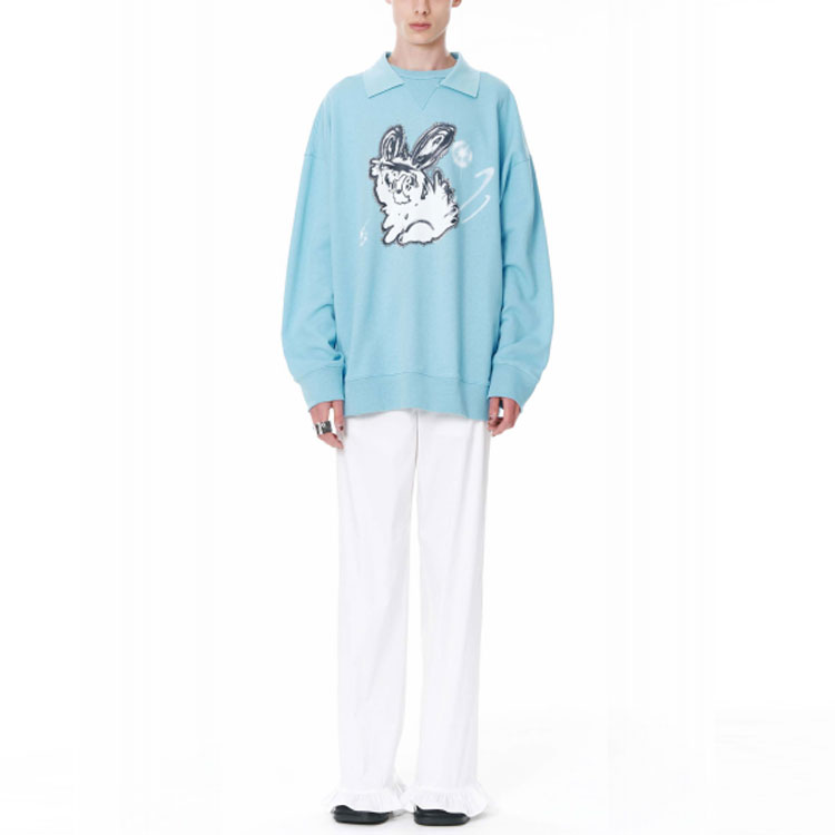 Shop WE11DONE SS22蓝色怪兽卡通星星提花男女同款卫衣. WD-TS1-22-581-U-SK