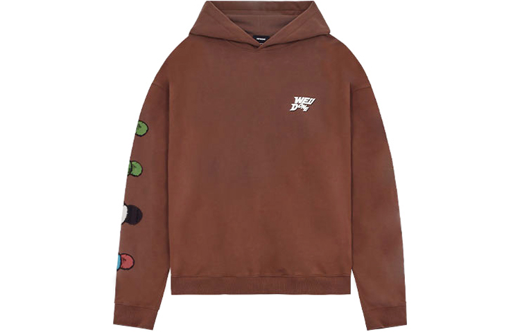 WE11DONE SS22 Brown Hoodie with Logo & Cartoon Graphic Unisex Design WD-TH1-22-642-U-BR