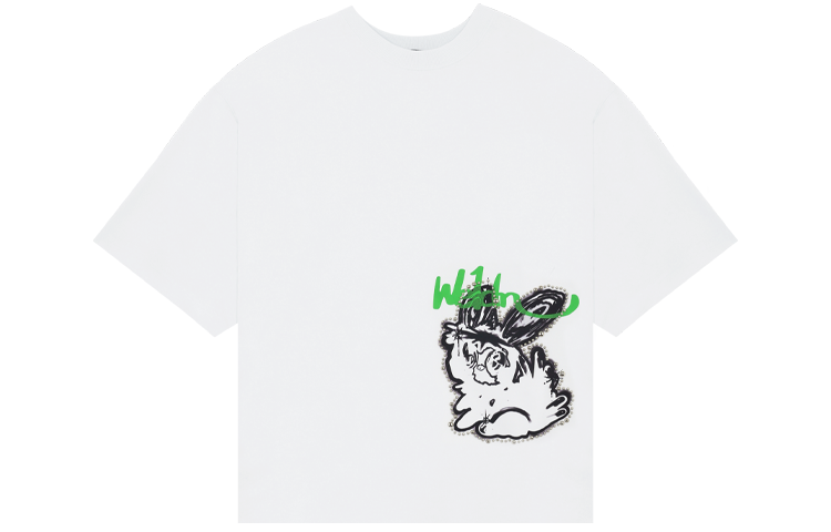 WE11DONE SS22 Cartoon Graphic Print Unisex White T-Shirt. WD-TT1-22-686-U-WH