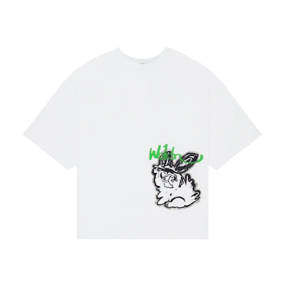 WE11DONE SS22 Cartoon Graphic Print Unisex White T-Shirt. WD-TT1-22-686-U-WH