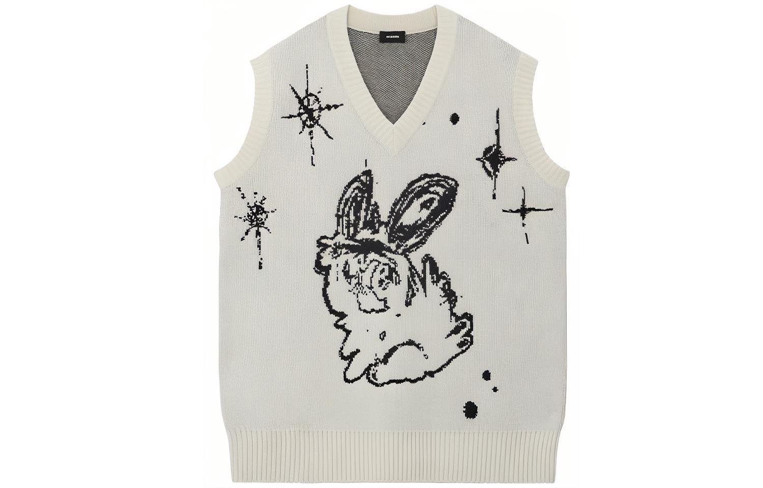 WE11DONE SS22 Cartoon Monster V-Neck Knit Vest Unisex White WD-KV1-22-645-U-IV
