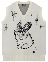 WE11DONE SS22 Cartoon Monster V-Neck Knit Vest Unisex White WD-KV1-22-645-U-IV WE11DONE SS22 Cartoon Monster V-Neck Knit Vest Unisex White WD-KV1-22-645-U-IV