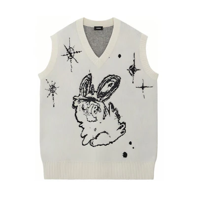 WE11DONE SS22 Cartoon Monster V-Neck Knit Vest Unisex White WD-KV1-22-645-U-IV