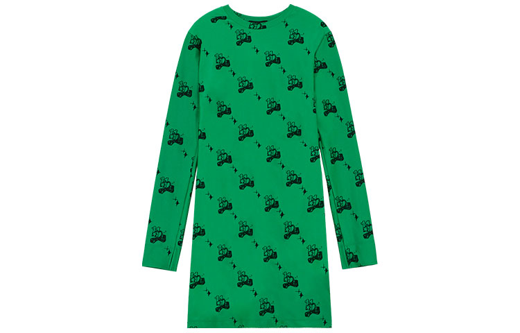 Order WE11DONE SS22 卡通印花長袖圓領連衣裙 綠色 WD-TO1-22-572-W-GR