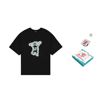 WE11DONE SS22 Cartoon Tie-Dye Teddy Bear Logo Unisex Black T-Shirt Short Sleeve WD-TT1-22-856-U-BK
