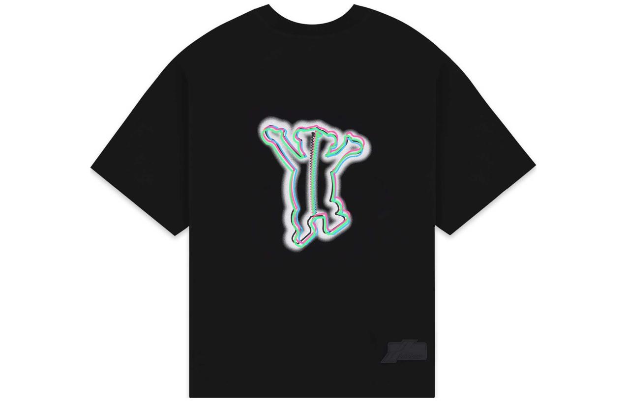 Lookbook WE11DONE SS22 Cartoon Tie-Dye Teddy Bear Logo Unisex Black T-Shirt Short Sleeve WD-TT1-22-856-U-BK