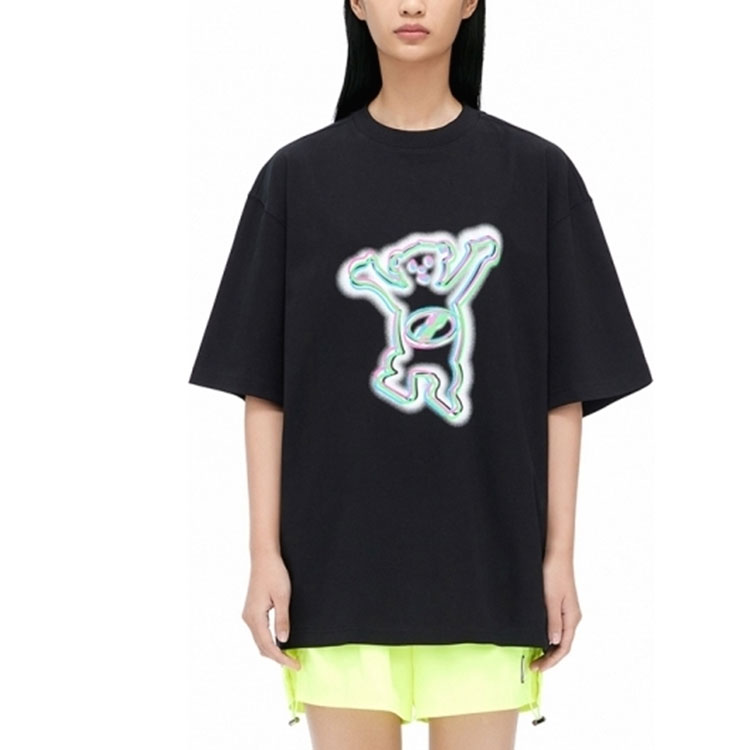 Shop WE11DONE SS22 Cartoon Tie-Dye Teddy Bear Logo Unisex Black T-Shirt Short Sleeve WD-TT1-22-856-U-BK