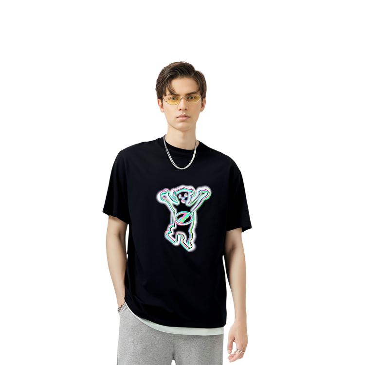 Cheap WE11DONE SS22 Cartoon Tie-Dye Teddy Bear Logo Unisex Black T-Shirt Short Sleeve WD-TT1-22-856-U-BK