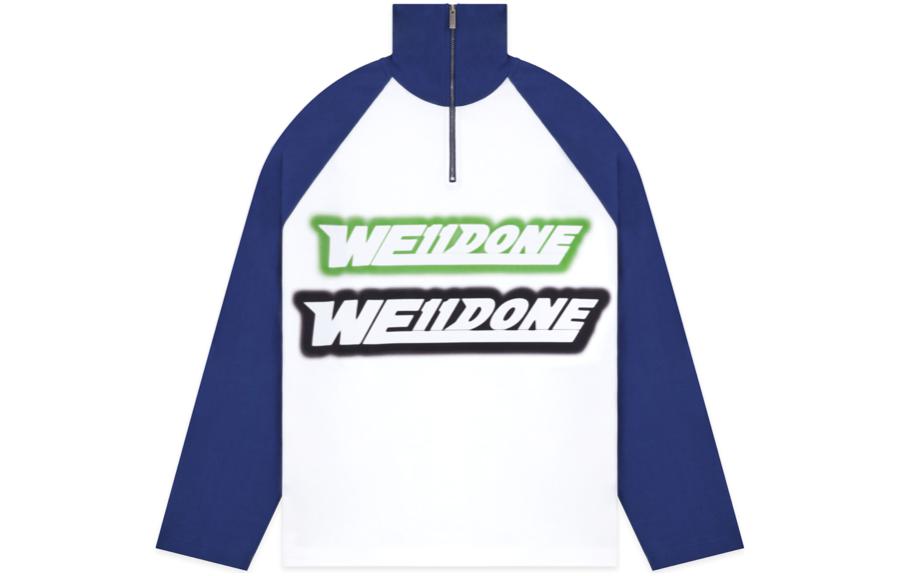 WE11DONE SS22 Colorblock Logo Half-Zip High-Neck Sweatshirt Unisex Blue WD-TT1-22-828-U-BL