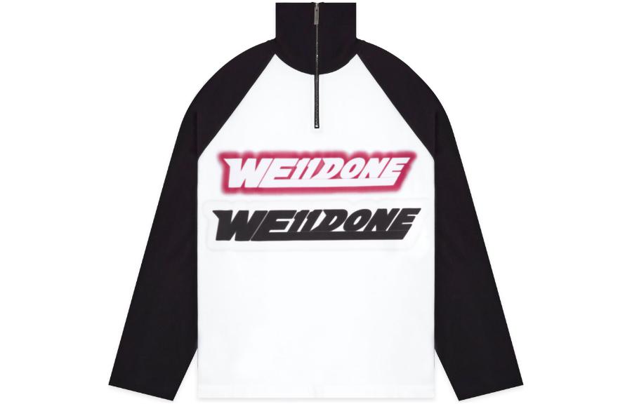 WE11DONE SS22 Colorblock Logo Half-Zip Long Sleeve Sweatshirt Unisex White WD-TT1-22-828-U-BK