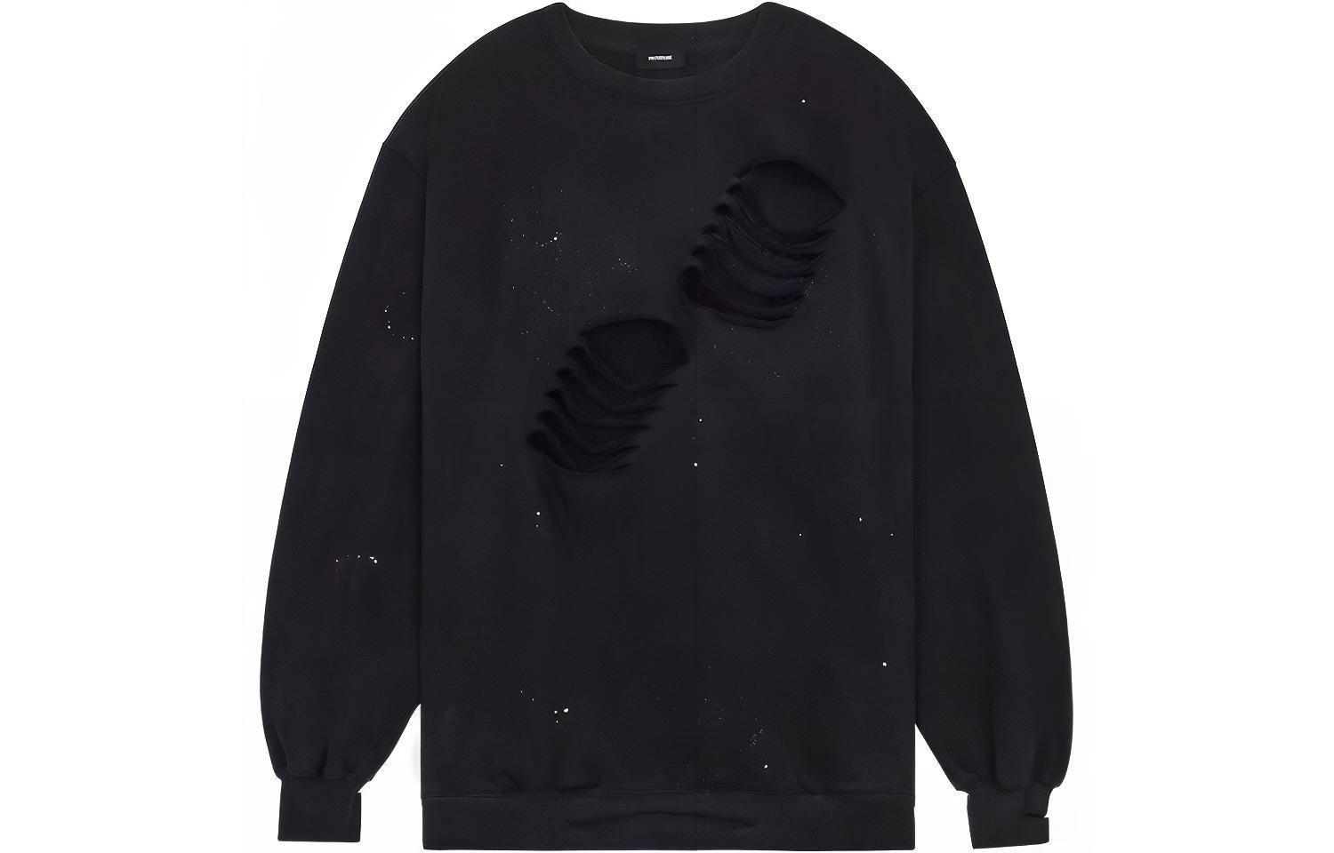WE11DONE SS22 Distressed Crewneck Long Sleeve Sweatshirt Unisex Black WD-TS1-22-713-U-BK