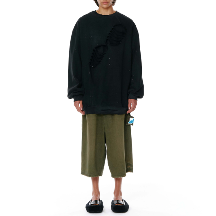 WE11DONE SS22 Distressed Crewneck Long Sleeve Sweatshirt Unisex Black WD-TS1-22-713-U-BK 圖 4