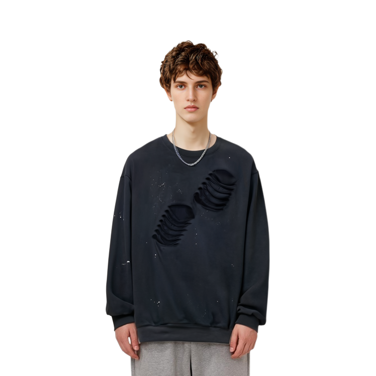 WE11DONE SS22 Distressed Crewneck Long Sleeve Sweatshirt Unisex Black WD-TS1-22-713-U-BK 圖 7