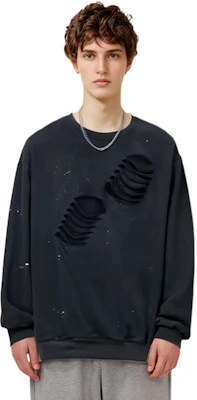 WE11DONE SS22 Distressed Crewneck Lengan Panjang Sweatshirt Unisex Hitam WD-TS1-22-713-U-BK Sizing WE11DONE SS22 Distressed Crewneck Lengan Panjang Sweatshirt Unisex Hitam WD-TS1-22-713-U-BK