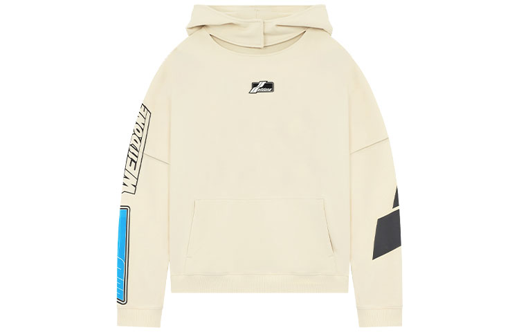 WE11DONE SS22 Double Logo Patch Hoodie Beige Unisex Couple Style. WD-TH1-22-568-U-IV
