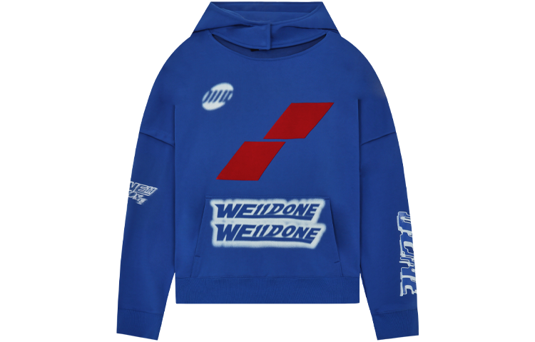 WE11DONE SS22 Double Logo Print Hoodie Unisex Blue WD-TH1-22-718-U-BL