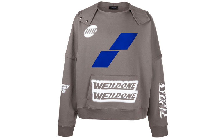 WE11DONE SS22 Double Logo Printed Pullover Sweatshirt Unisex Grey WD-TH1-22-718-U-CH