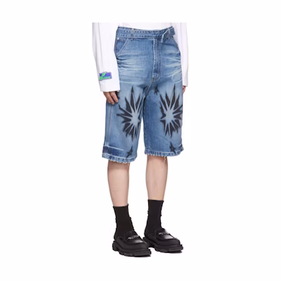 WE11DONE SS22 Geometric Print Distressed Denim Shorts Men Blue WD-DP1-22-359-M-BL