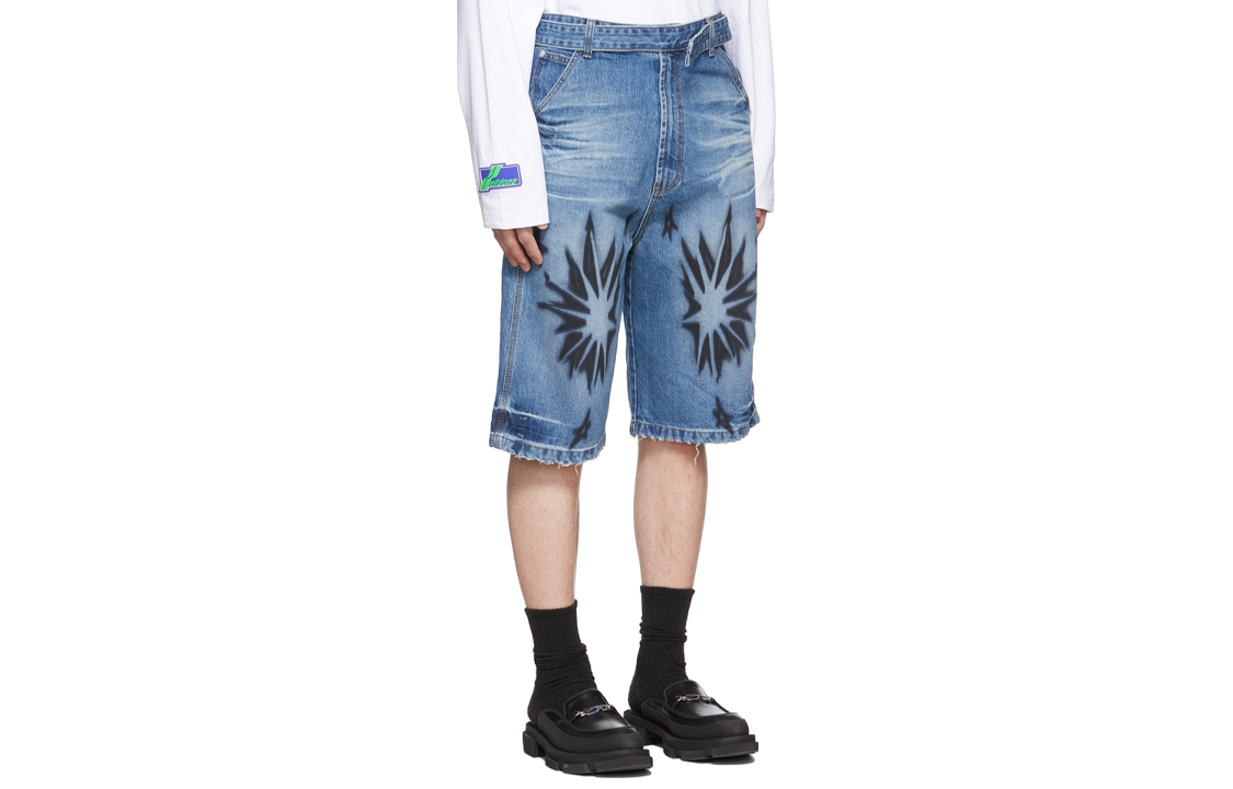 Order WE11DONE SS22 幾何抽象圖破壞牛仔短褲 男款 藍色 WD-DP1-22-359-M-BL