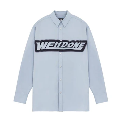 WE11DONE SS22 Graffiti Logo Print Long Sleeve Shirt Unisex Light Blue WD-BL1-22-212-U-SK