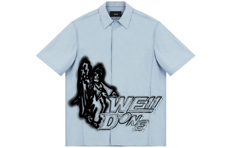 WE11DONE SS22 Graffiti Logo Printed Short Sleeve Shirt Men WD-BL1-22-203-M-SK