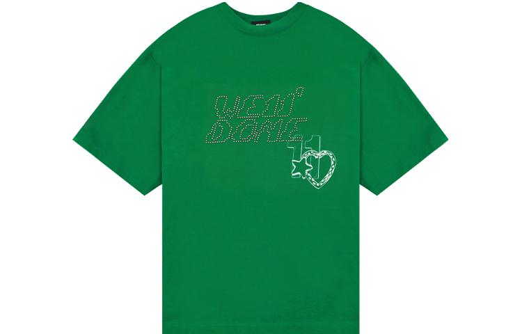 WE11DONE SS22 Green Heart Logo Unisex Crewneck T-Shirt. WD-TT1-22-690-U-GR