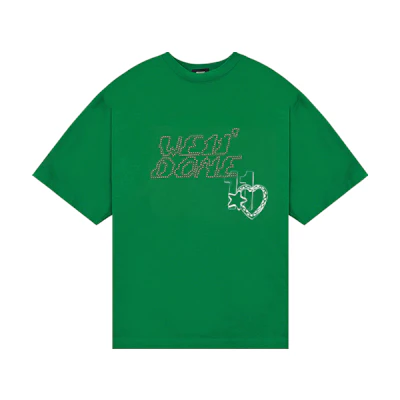 WE11DONE SS22 Green Heart Logo Unisex Crewneck T-Shirt. WD-TT1-22-690-U-GR
