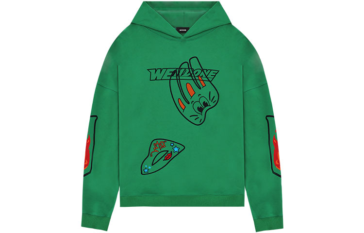 WE11DONE SS22 Green Logo Cartoon Graphic Hoodie Unisex WD-TH1-22-585-U-GR