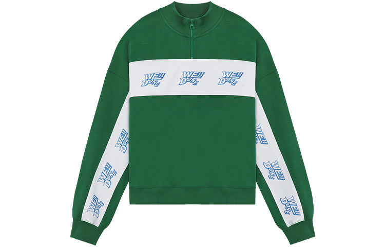 WE11DONE SS22 Half-Zip Logo Patchwork Sweatshirt Jacket Unisex Green WD-TS1-22-564-U-GR