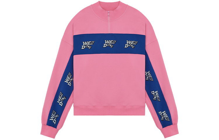 WE11DONE SS22 Half-Zip Logo Sweatshirt Pink Unisex Contrast Stitch Design. WD-TS1-22-564-U-PK
