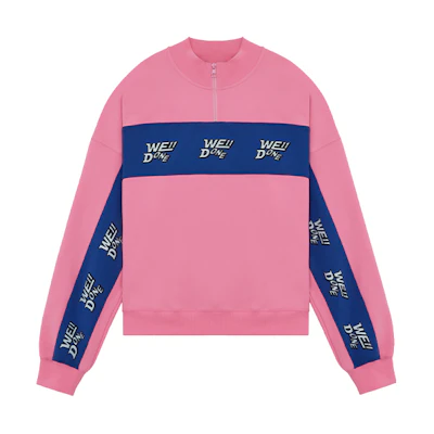 WE11DONE SS22 Half-Zip Logo Sweatshirt Pink Unisex Contrast Stitch Design. WD-TS1-22-564-U-PK