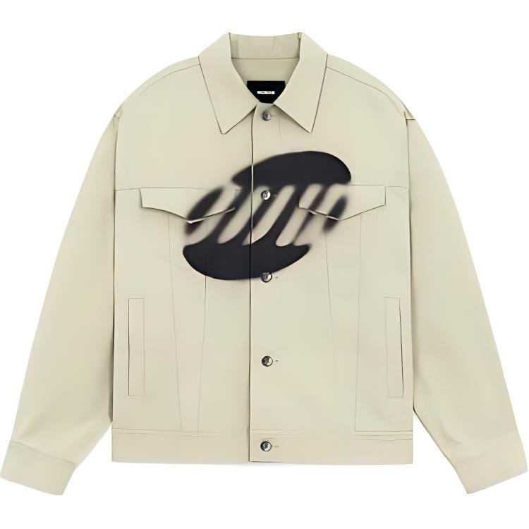 WE11DONE SS22 Ink Logo Geometric Print Distressed Denim Jacket Khaki Unisex WD-JK1-22-127-U-BG