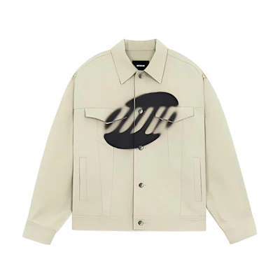 WE11DONE SS22 Ink Logo Geometric Print Distressed Denim Jacket Khaki Unisex WD-JK1-22-127-U-BG