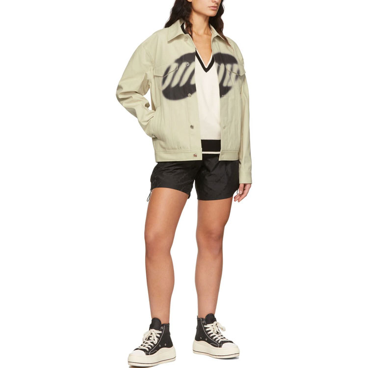 Lookbook WE11DONE SS22 墨水標誌幾何印花做舊牛仔夾克卡其色男女款 WD-JK1-22-127-U-BG