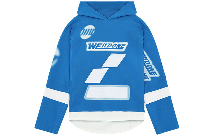 WE11DONE SS22 Irregular Logo Print Hoodie Unisex - Blue. WD-TH1-22-562-U-BL
