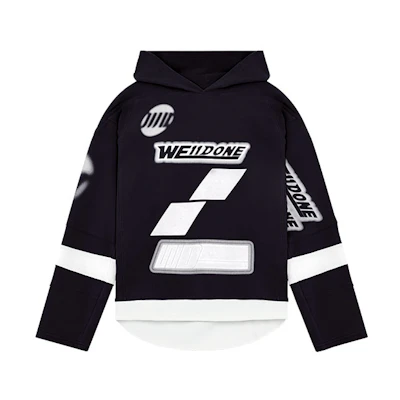 WE11DONE SS22 Irregular Logo Print Hoodie Unisex Black. WD-TH1-22-562-U-BK