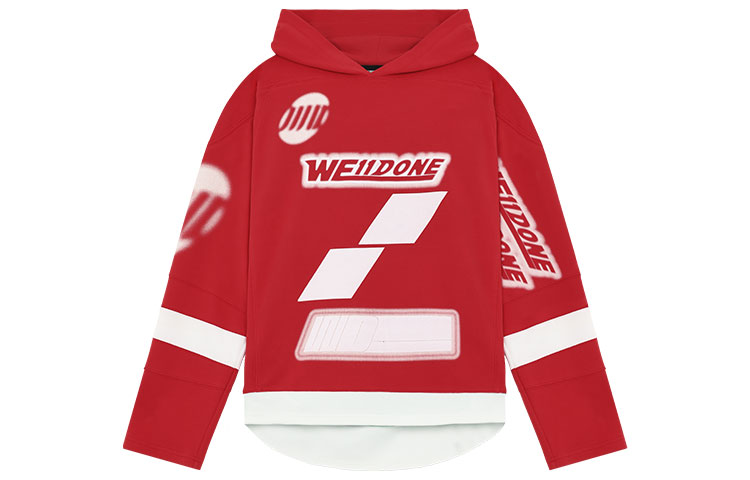 WE11DONE SS22 Irregular Logo Print Hoodie Unisex Red WD-TH1-22-562-U-RD
