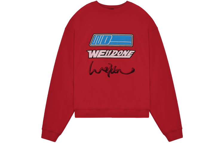 WE11DONE SS22 Irregular Logo Print Long Sleeve Crewneck Sweatshirt Red Unisex WD-TS1-22-680-U-RD