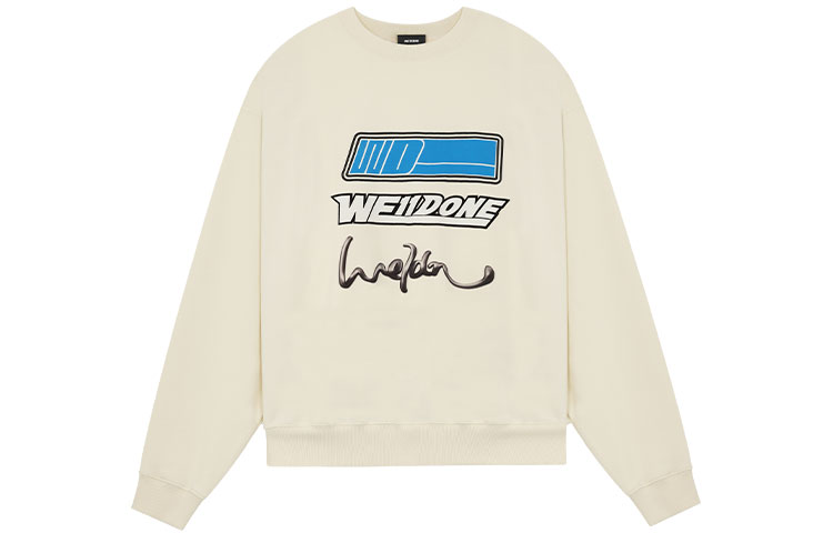 WE11DONE SS22 Irregular Logo Print Unisex Ivory White Long Sleeve Pullover WD-TS1-22-680-U-IV