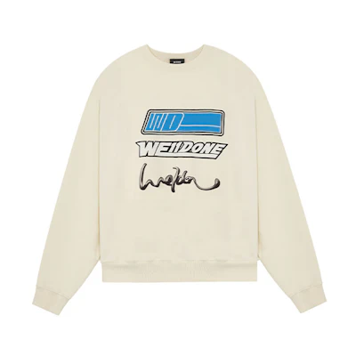 WE11DONE SS22 Irregular Logo Print Unisex Ivory White Long Sleeve Pullover WD-TS1-22-680-U-IV