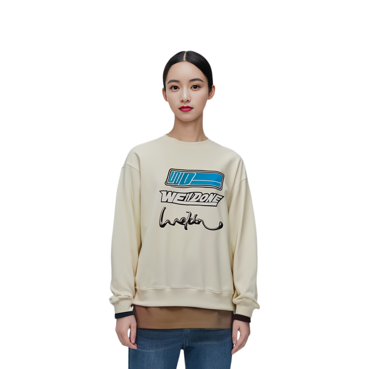 Shop WE11DONE SS22 イレギュラーロゴプリント ユニセックス アイボリーロングスリーブ WD-TS1-22-680-U-IV