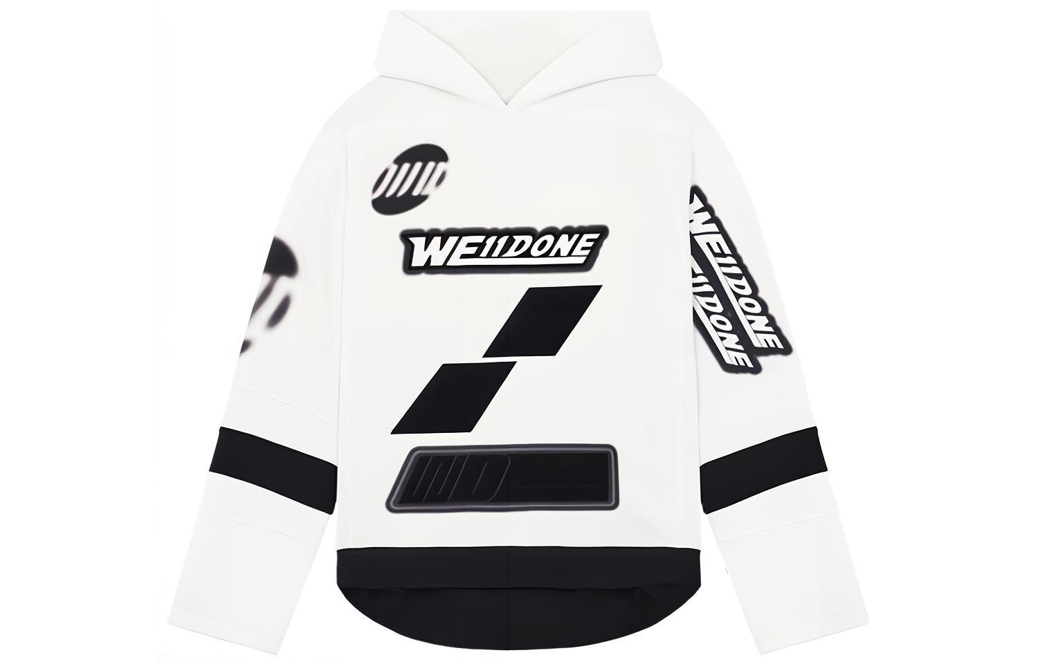 WE11DONE SS22 Irregular Logo Print White Hoodie Unisex WD-TH1-22-562-U-WH